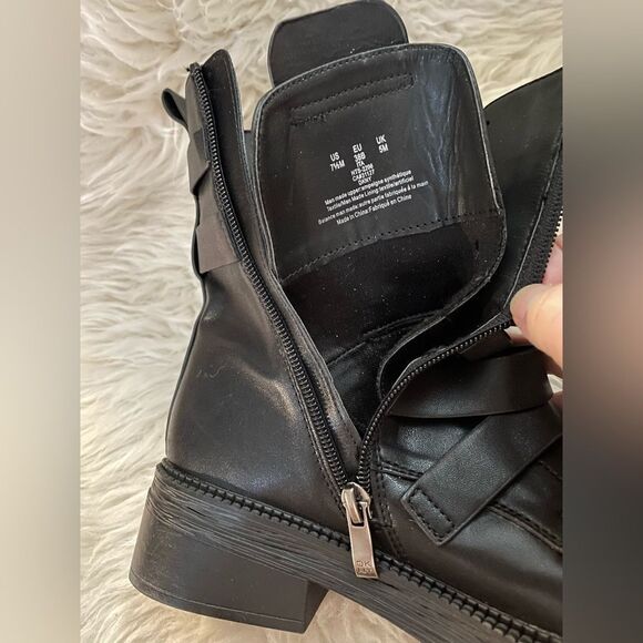 DKNY ITA Strappy Everyday Booties Black Combat Boot Silver Hardware 7.5 - Picture 7 of 11